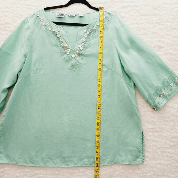 Tunic Size 1X Irish Linen Mint MOP Button Boho Minimalist Quiet Luxury Old Money - Picture 9 of 16